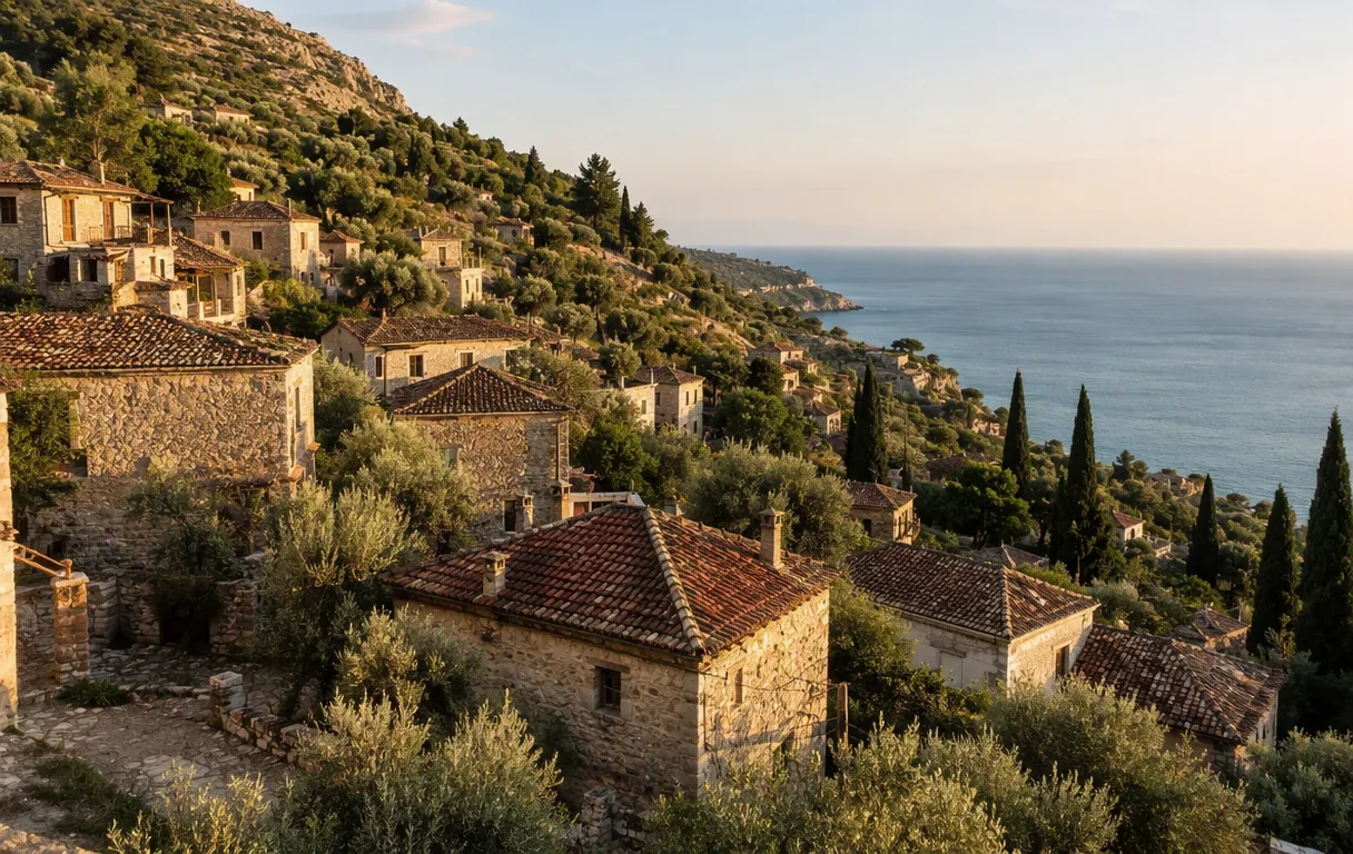 The old stone village of Qeparo above the Riviera coast