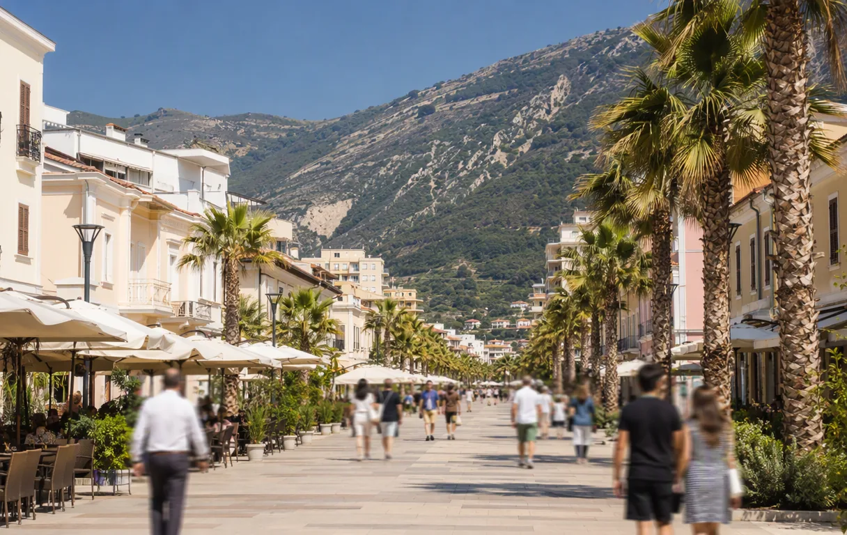 The centre of Vlorë with the Flag Square and the city boulevards